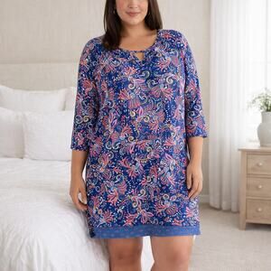 Ellen Tracy Print Sleep Chemise Sz X-Large Blue Paisley